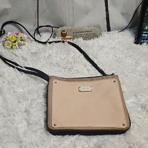Nine West Crossbody‎ Bag Beige Black Faux Leather Small Purse Travel Handbag